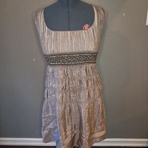 Max Studio Women's Metallic‎ Pleated Dress Champagne Empire Waist Size Medium